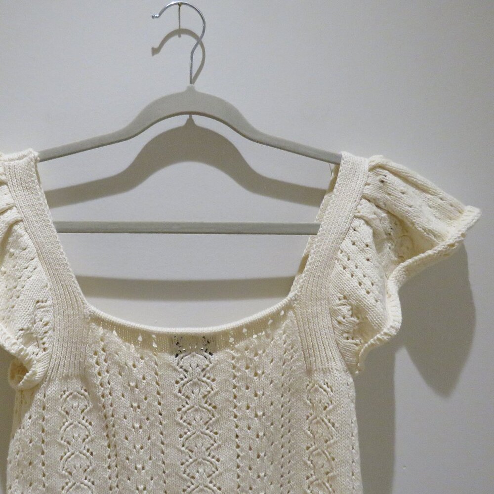 HAUTE HIPPIE Crochet Knit Milkmaid Coquette Ribbon Top Cotton Cottagecore Boho - Picture 10 of 12